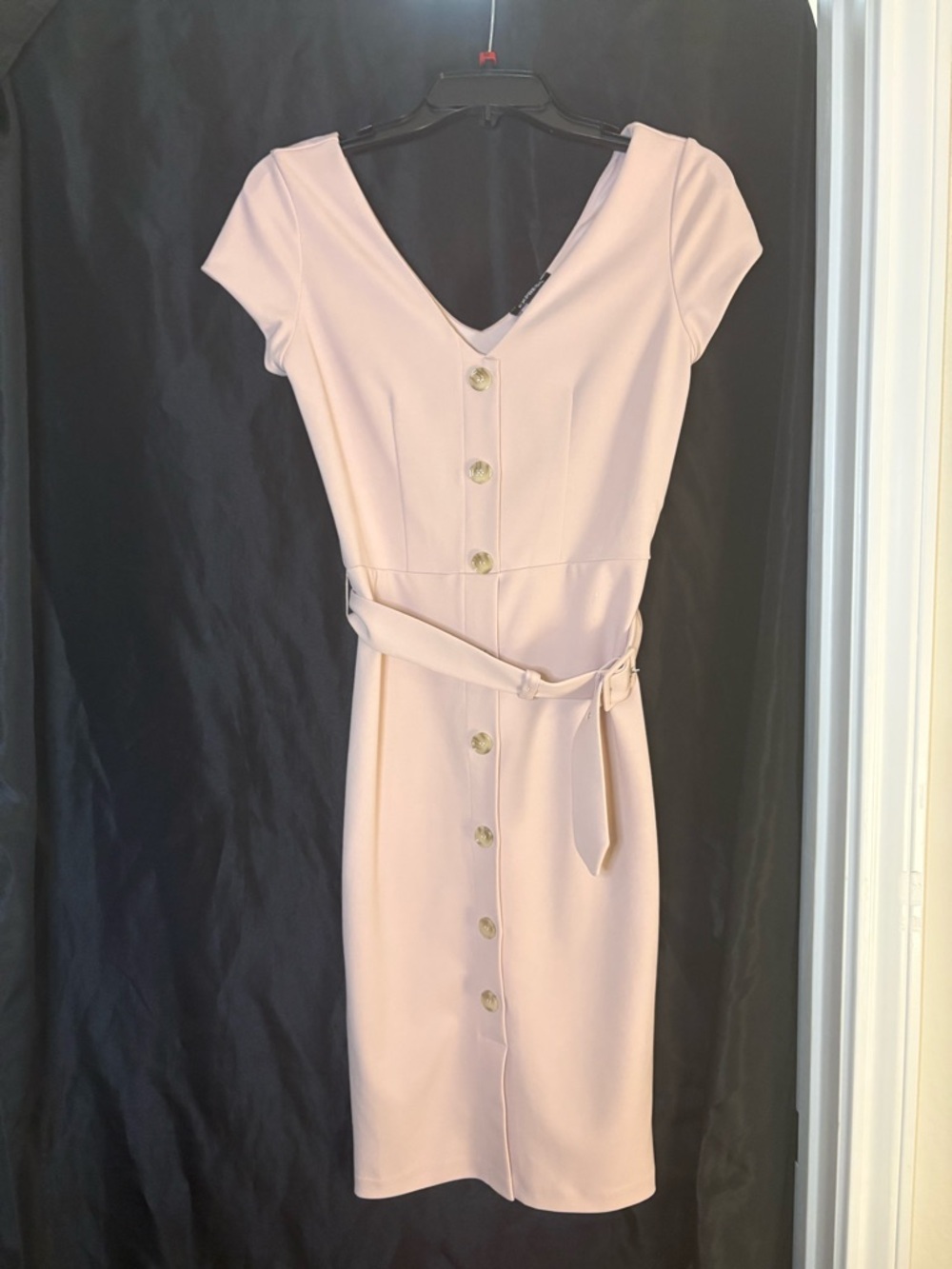Elegant Blush Button-Front Sheath Dress with Belt